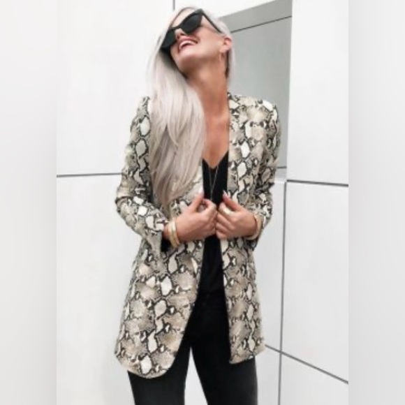 NWT ZARA Blazer Basic Snakeskin Print Boyfriend Size S - Picture 7 of 16